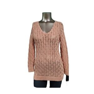 Long‎ Sleeve LOFT V-Neck Long Sweater, Peach, Size S